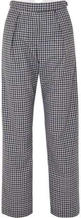 Wright Le Chapelain - Checked Wool Wide-leg Pants - Navy