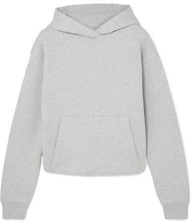 Cropped Cotton-terry Hoodie - Light gray