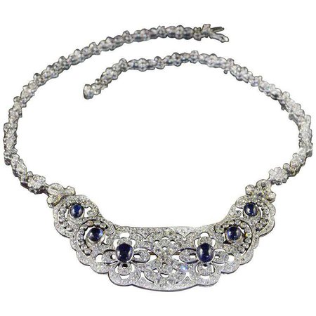 1920s Sapphire Diamond Bib Necklace For Sale at 1stdibs