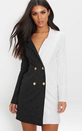 Black Stripe Contrast Detail Blazer Dress | PrettyLittleThing
