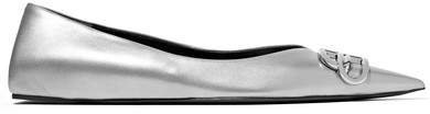 Square Knife Logo-embellished Metallic Leather Point-toe Flats - Silver