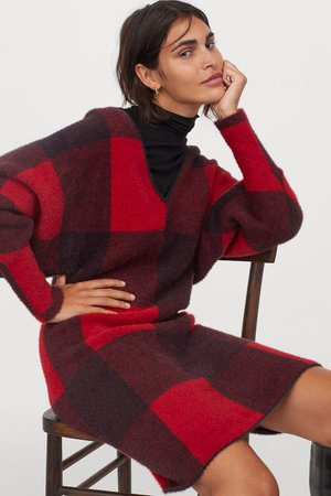Knit Dress - Red/black plaid - Ladies | H&M US