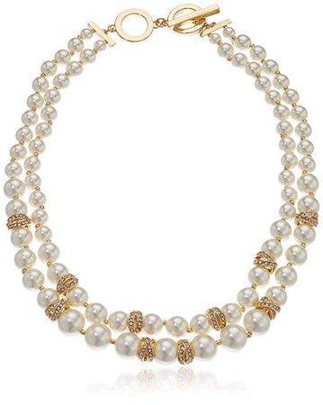 Amazon.com: Anne Klein Women's Gold Tone and White Pearl 2 Row Collar Necklace, One Size: Jewelry