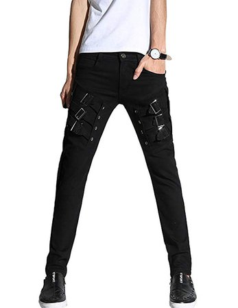 DSDZ Mens Motocycle Hip Hop Skinny Rock Punk Pants Black 34 at Amazon Men’s Clothing store