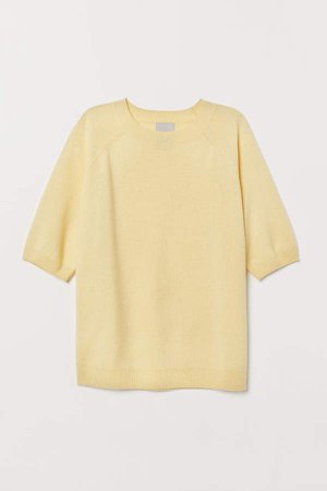 Short-sleeved Cashmere Sweater - Yellow