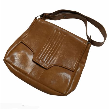 Vintage 1970s Faux Leather Bag Brown Very good used... - Depop
