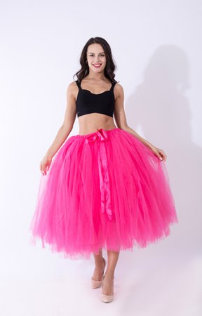 Women Puffy Tutu Skirts Long Tea Length Tulle Skirt Wedding Bridesmaid Lolita Under Skirt Hot Pink on Luulla