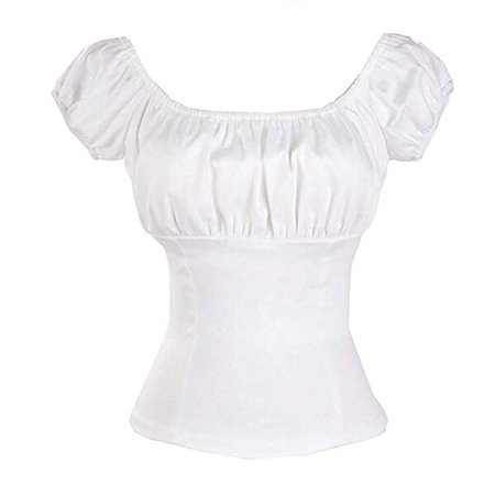 Amashz White Women Rockabilly Pinup Peasant Top Off Shoulder Sexy Shirt at Amazon Women’s Clothing store: