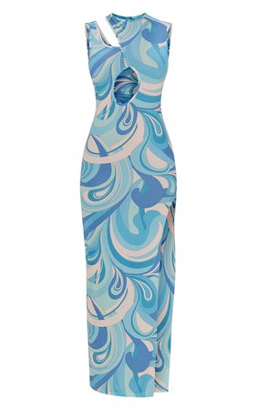 Blue Abstract Slinky Multi Cut Out Maxi Dress | PrettyLittleThing USA