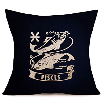 Asamour Twelve Constellations Series Pillow Sham Black Background and Symbol Constellation Pattern Decorative Cotton Linen Throw Pillow Case Cushion Cover Home Pillowcase 18’’x18’’ (Pisces)