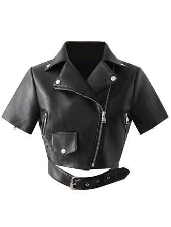 PU Leather Buckle Belted Crop Biker Jacket | SHEIN USA