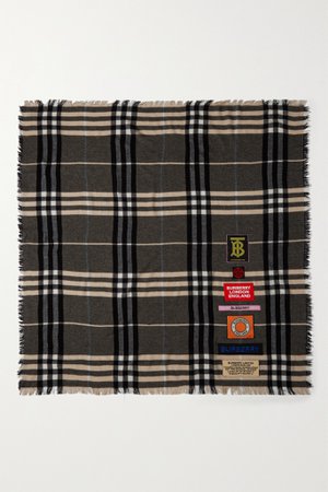 Beige Appliquéd frayed checked cashmere scarf | Burberry | NET-A-PORTER