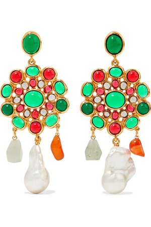 Oscar de la Renta | Gold-tone, resin and faux pearl clip earrings | NET-A-PORTER.COM