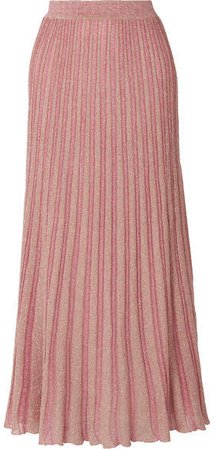 Metallic Striped Crochet-knit Maxi Skirt - Pink