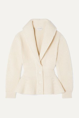 Alexander McQueen | Ribbed wool and cashmere-blend peplum cardigan | NET-A-PORTER.COM