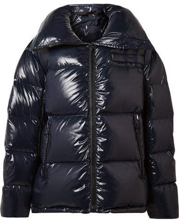 Oversized Quilted Coated-shell Jacket - Navy
