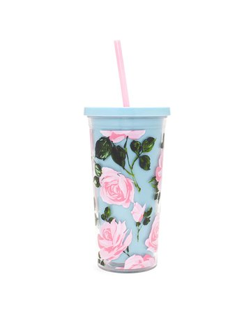 sip sip tumbler with straw - rose parade by ban.do - tumbler - ban.do