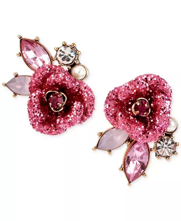 Betsey Johnson glitter rose stud earrings