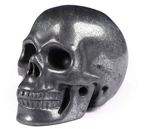 Skullis 2.0" Hematite Crystal Skull, Hand Carved Gemstone Fine Art Sculpture, Reiki Healing Stone Statue: Home & Kitchen