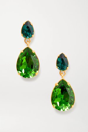 Green Double Tear gold-tone crystal earrings | Roxanne Assoulin | NET-A-PORTER