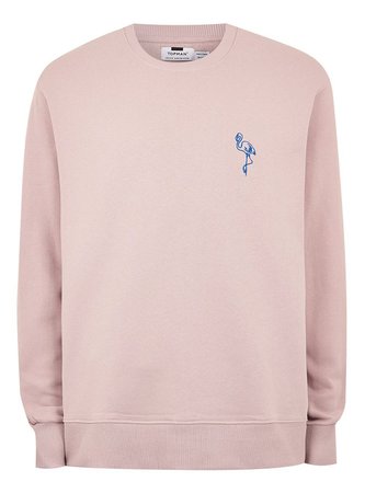 Pink Flamingo Embroidered Sweatshirt - Hoodies & Sweatshirts - Clothing - TOPMAN USA