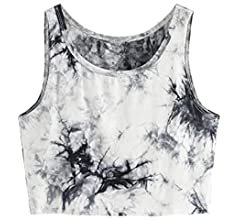 SweatyRocks Women's Tie Dye Sleeveless Workout Casual Cropped Tank Top Shirts Black White XS at Amazon Women’s Clothing store