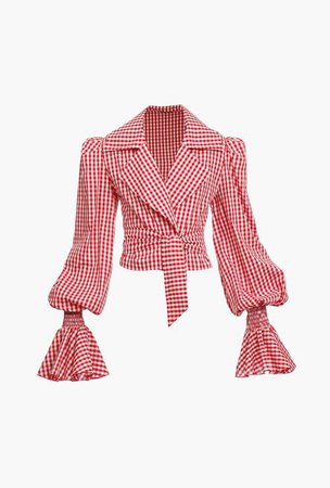 Red And White Gingham Print Cotton Top for Women - Balmain.com