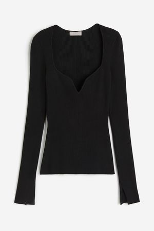 Rib-knit Sweetheart-neckline Top - Black - Ladies | H&M CA