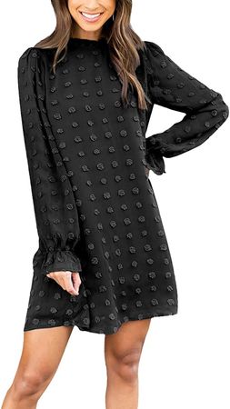 Amazon.com: FAMITION Womens Dress Swiss Dot Dress Long Sleeve Flowy Dress Chiffon Casual Mini Dress: Clothing, Shoes & Jewelry