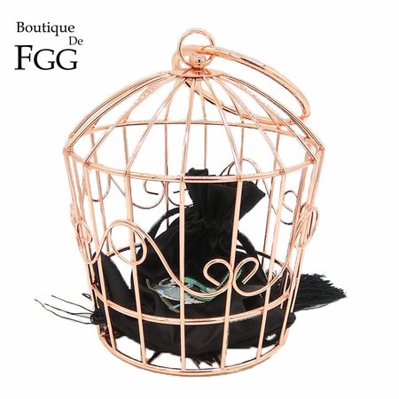 Rose Gold Metal Bird Cage Evening Bag