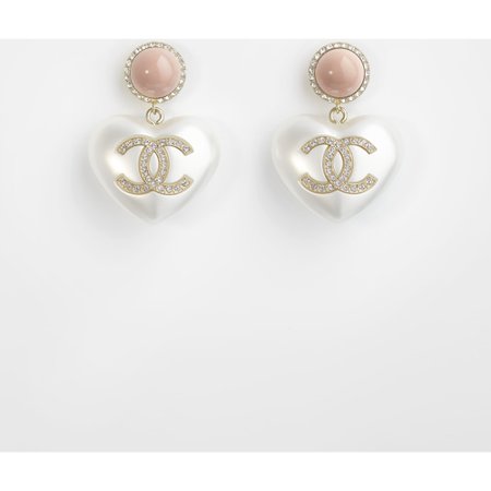 Metal, Resin, Imitation Pearls & Strass Gold, Pink & Pearly White Earrings | CHANEL