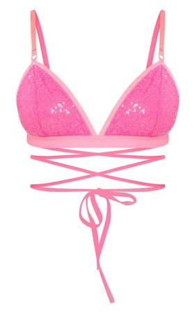 Pretty Little Thing Neon Pink Sequin Harness Wrap Bralet
