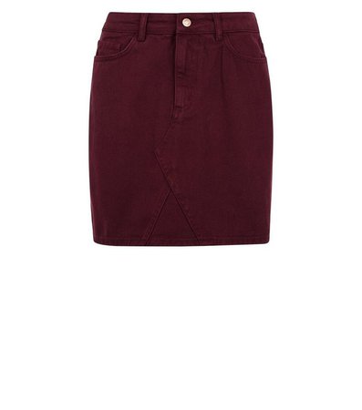 New Look Burgundy Denim Mini Skirt