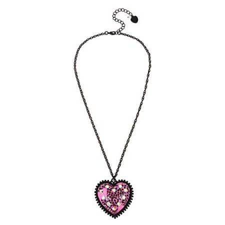 Betsey Johnson "Glitter Heart" Pendant Necklace, Fuchsia, One Size: Clothing