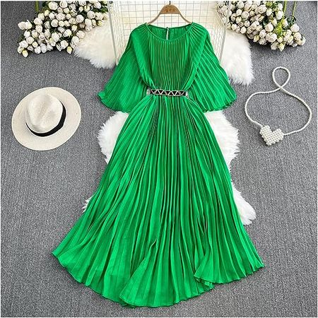 Amazon.com: WYKDD Sweet Style Long Dresse for Women Lantern Sleeve Pleated Lace-up Dresses Spring Summer : Clothing, Shoes & Jewelry