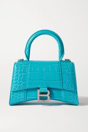 Hourglass Xs Croc-effect Leather Tote - Turquoise