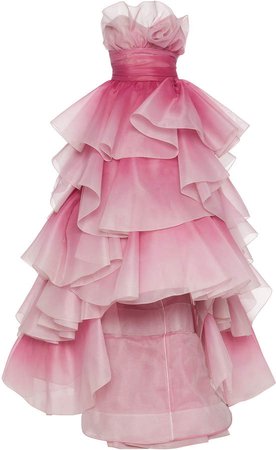 Tiered-Ruffle Strapless Tulle Gown