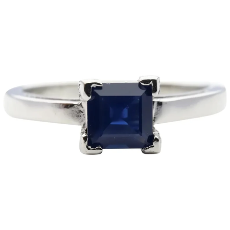 1940s Vintage Sapphire & Pave Diamond Engagement Ring in Platinum
