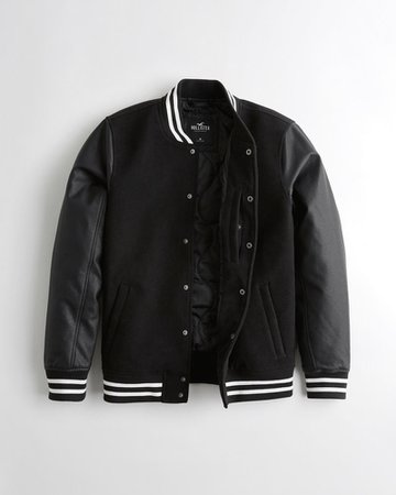 Guys Faux Leather Varsity Bomber Jacket | Guys Clearance | HollisterCo.com