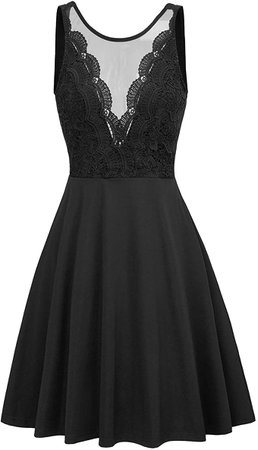 Amazon.com: GRACE KARIN Women Sleeveless Lace Patchwork Deep V-Neck A Line Flared Party Dress: Clothing