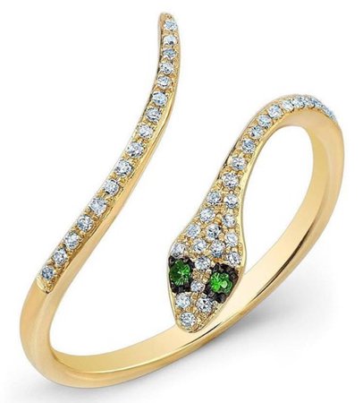 YELLOW GOLD DIAMOND SLYTHERIN RING WITH EMERALD EYES