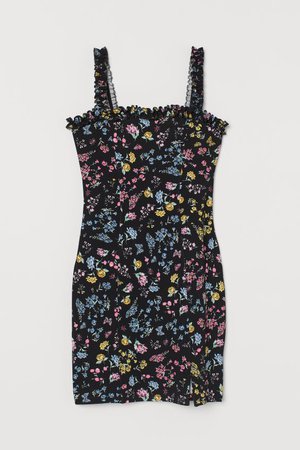 Fitted Dress - Black/floral - Ladies | H&M US