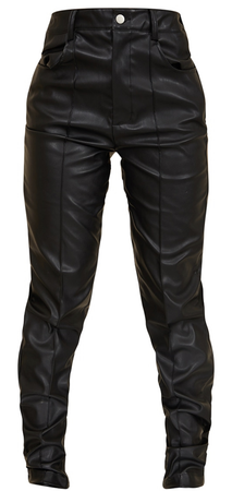 PLT- black faux leather button straight leg pants