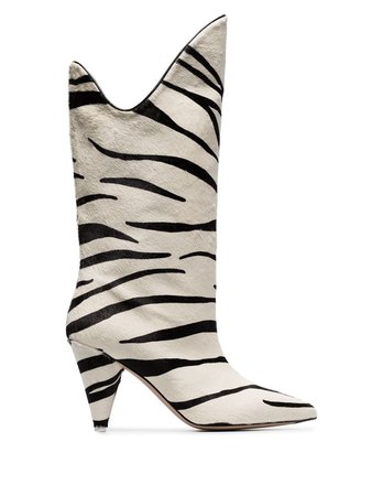 Attico white Betta 85 zebra print pony hair leather mid-calf boots £1,105 - Buy Online - Mobile Friendly, Fast Delivery