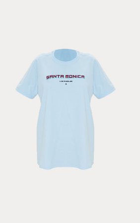 Baby Blue Santa Monica Printed T Shirt | Tops | PrettyLittleThing USA