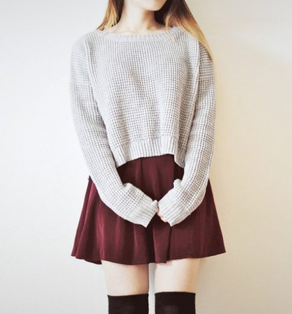 0m2otb-l-610x610-jumper-streetstyle-stylemoi-burgundy-grey-skater+skirt-knitted+cardigan-cropped+sweater.jpg (568×610)