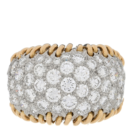 TIFFANY 18K Yellow Gold Platinum Diamond Schlumberger Stitches Dome Ring 50 5.5 $22,315