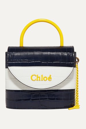 Chloé | Aby Lock small striped croc-effect leather shoulder bag | NET-A-PORTER.COM