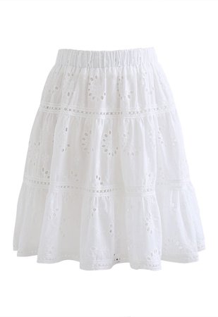 Floral Eyelet Ruffle Hem Mini Skirt in White - Retro, Indie and Unique Fashion