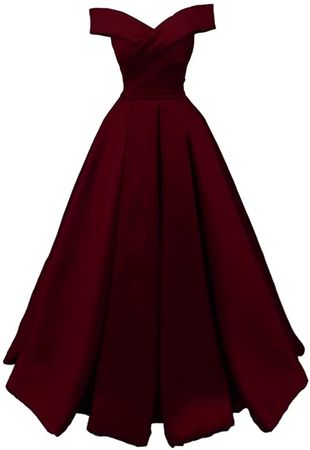 womenbride Women's Satin Off Shoulder Prom Dresses A line Ruched Long Formal Evening Party Gowns Burgundy 14